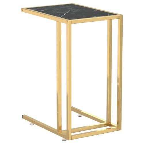 Table d'appoint ordinateur Marbre noir 50x35x65 cm Verre trempé - Photo n°2; ?>