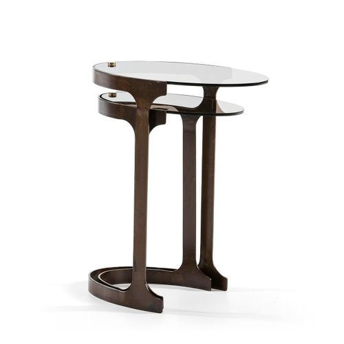 Table d'appoint ovale verre fumé et métal bronze Tjey - Lot de 2 - Photo n°3; ?>