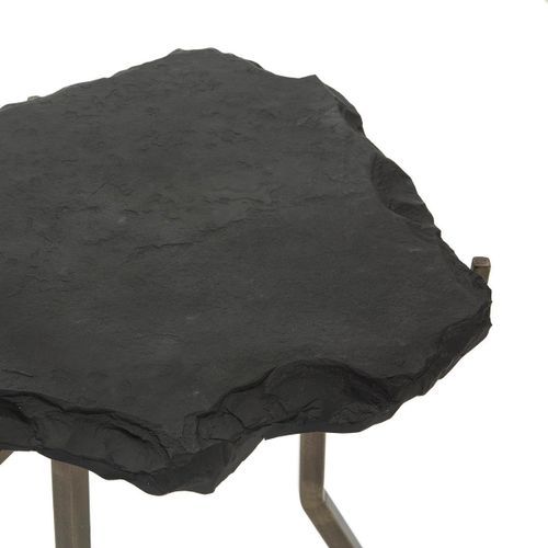 Table d'appoint pierre noir et métal doré Gina H 65 cm - Photo n°3; ?>
