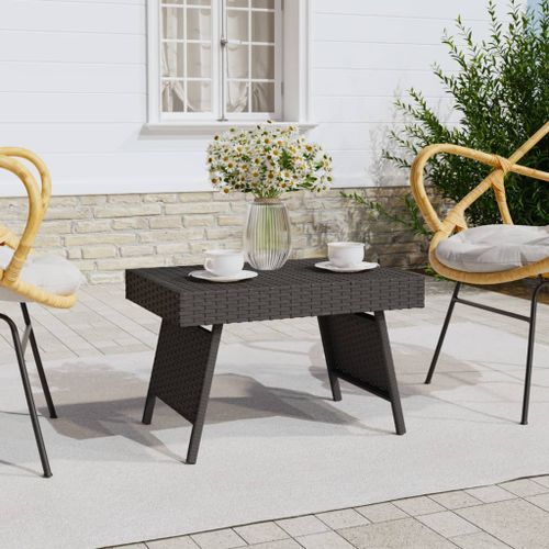 Table d'appoint pliable noir 60x40x38 cm résine tressée - Photo n°2; ?>