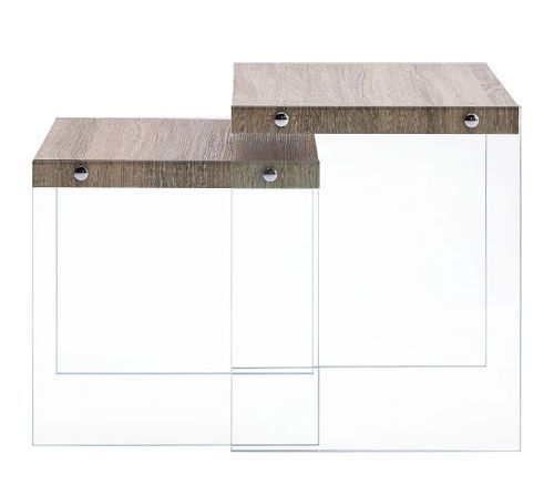 Table d'appoint rectangulaire chêne clair et verre trempé Chikie - Lot de 2 - Photo n°2; ?>