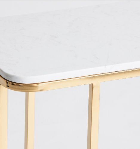 Table d'appoint rectangulaire marbre blanc et métal doré Anato - Photo n°3; ?>