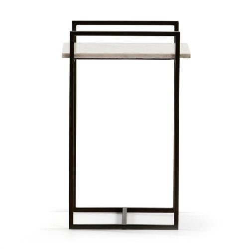 Table d'appoint rectangulaire marbre blanc et métal noir Guaie - Photo n°2; ?>
