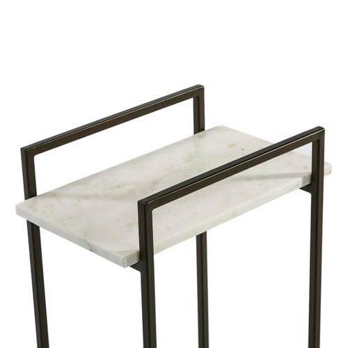 Table d'appoint rectangulaire marbre blanc et métal noir Guaie - Photo n°3; ?>