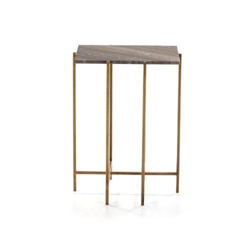 Table d'appoint rectangulaire marbre gris et métal doré Frie - Photo n°2; ?>