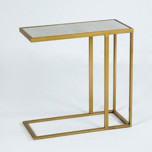 Table d'appoint rectangulaire miroir vieilli et métal doré Hugos - Photo n°2; ?>