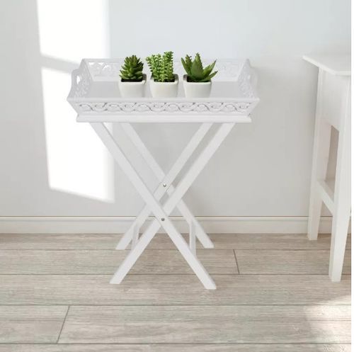 Table d'appoint rectangulaire plastique et pieds pin massif blanc Manu - Photo n°2; ?>