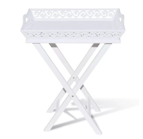 Table d'appoint rectangulaire plastique et pieds pin massif blanc Manu - Photo n°3; ?>
