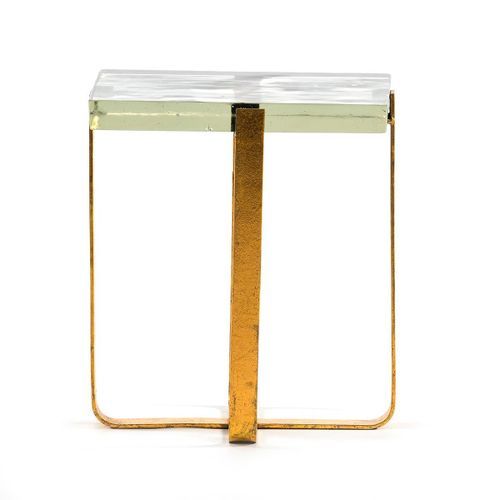 Table d'appoint rectangulaire verre transparent et métal doré Carmen - Photo n°2; ?>
