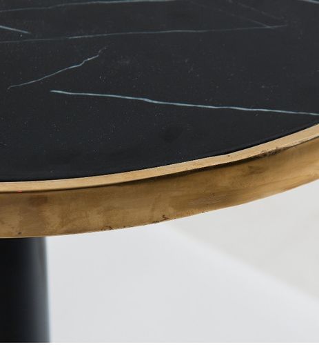 Table d'appoint résine imitation marbre noir et métal doré Nath D 63 cm - Photo n°2; ?>