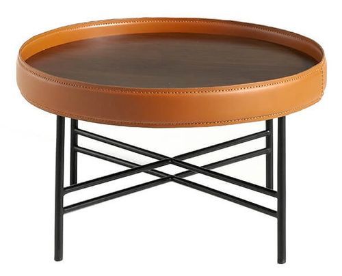 Table d'appoint rond en bois de noyer marron clair et noir Liza - Photo n°2; ?>