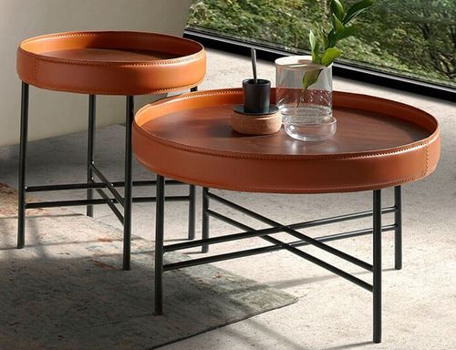 Table d'appoint rond en bois de noyer marron clair et noir Liza - Photo n°3; ?>
