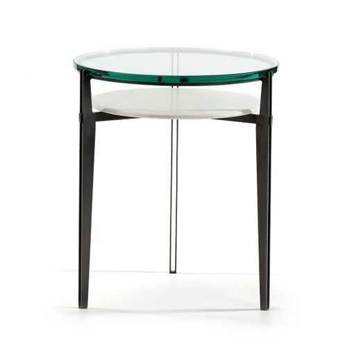 Table d'appoint ronde 2 plateaux verre transparent et marbre blanc Kenza - Photo n°2; ?>