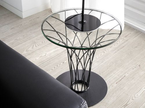 Table d'appoint ronde aronde plateau verre trempé et acier noir Pilya - Photo n°2; ?>