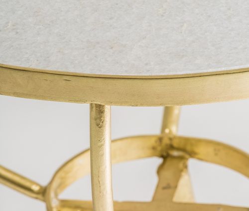 Table d'appoint ronde art déco marbre blanc et métal doré Sacha 3 - Photo n°3; ?>