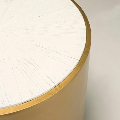 Table d'appoint ronde bois blanc et métal doré Klass - Photo n°2; ?>