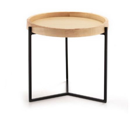 Table d'appoint ronde bois clair et métal noir Loft - Photo n°2; ?>