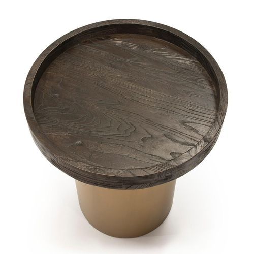 Table d'appoint ronde bois foncé et métal doré Kairi D 50 cm - Photo n°2; ?>