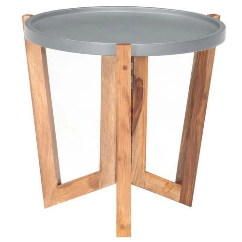 Table d'appoint ronde bois massif gris et clair Dopit - Photo n°2; ?>