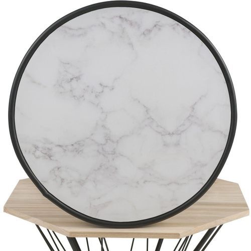 Table d'appoint ronde effet marbre blanc et métal noir Ellya - Photo n°2; ?>