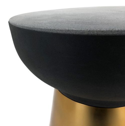 Table d'appoint ronde granit noir et métal doré Alex - Photo n°2; ?>