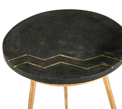Table d'appoint ronde granite noir et pieds métal doré - Photo n°2; ?>