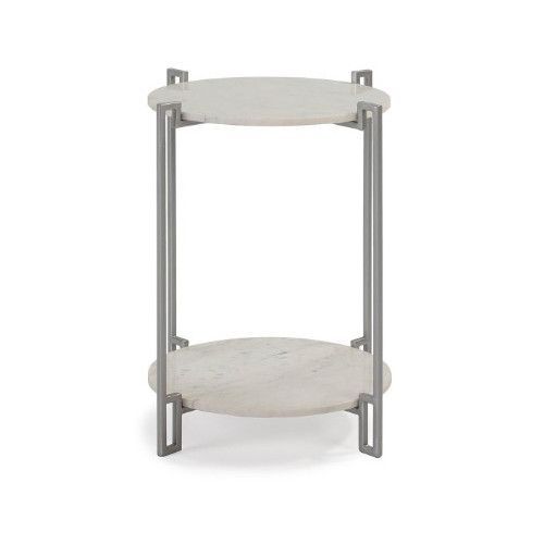 Table d'appoint ronde marbre blanc et métal argenté Renatta - Photo n°2; ?>