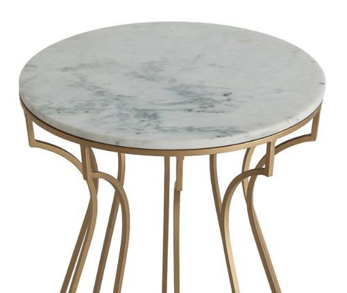 Table d'appoint ronde marbre blanc et métal doré Rench - Photo n°2; ?>