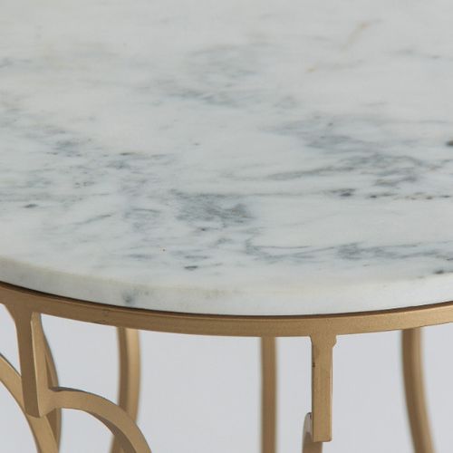Table d'appoint ronde marbre blanc et métal doré Rench - Photo n°3; ?>