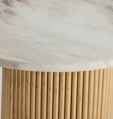 Table d'appoint ronde marbre blanc et métal doré Rivou - Photo n°2; ?>