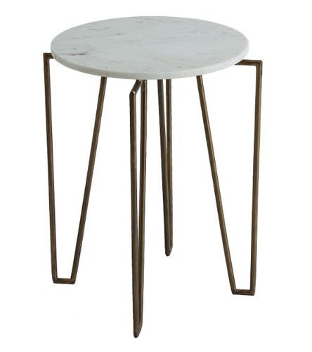 Table d'appoint ronde marbre blanc et métal doré Anato - Photo n°3; ?>