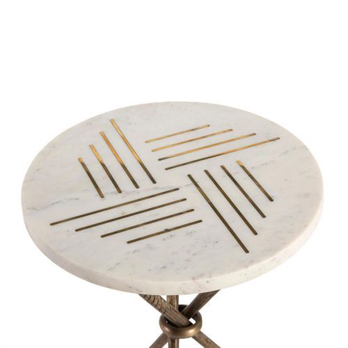 Table d'appoint ronde marbre blanc et métal doré Lina 40 cm - Photo n°2; ?>