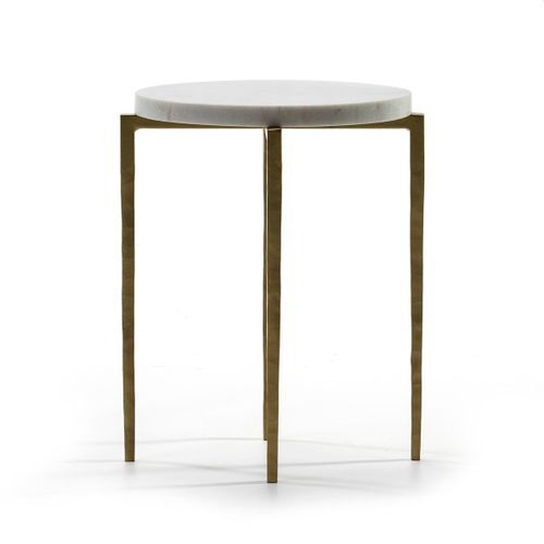 Table d'appoint ronde marbre blanc et métal doré Sami - Photo n°2; ?>