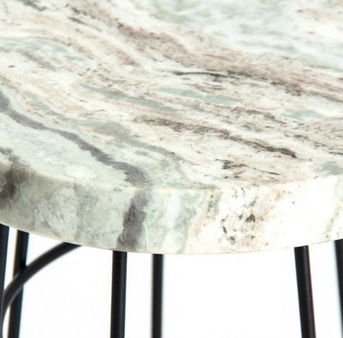 Table d'appoint ronde marbre blanc et métal noir Awa - Photo n°3; ?>