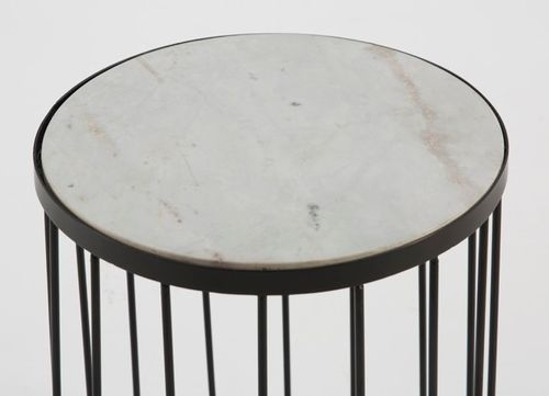 Table d'appoint ronde marbre blanc et métal noir Cirade - Photo n°2; ?>