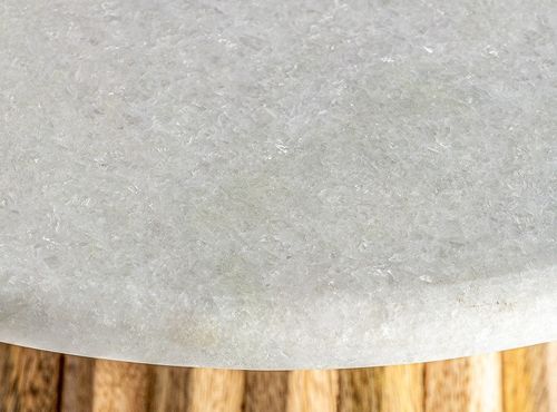 Table d'appoint ronde marbre blanc et pied manguier massif Lial D 45 cm - Photo n°3; ?>