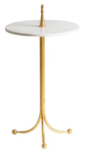 Table d'appoint ronde marbre blanc et pied métal doré Anato - Photo n°2; ?>