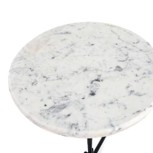 Table d'appoint ronde marbre blanc et pieds métal noir Gena - Photo n°2; ?>