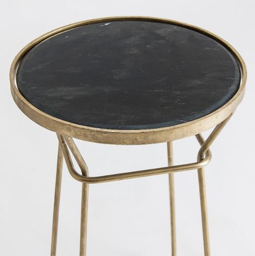 Table d'appoint ronde marbre noir et métal doré Anato - Photo n°3; ?>