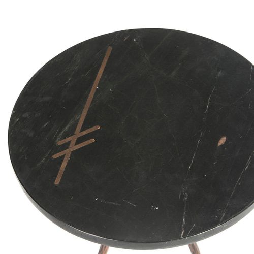 Table d'appoint ronde marbre noir et métal doré vieilli Lina 41 cm - Photo n°3; ?>