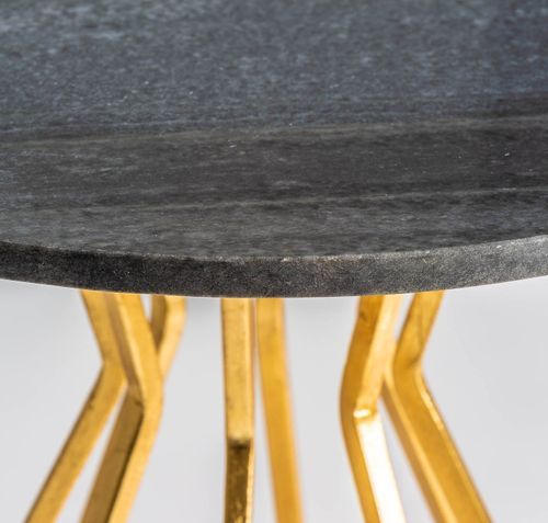 Table d'appoint ronde marbre noir et pieds métal doré Anato - Photo n°3; ?>