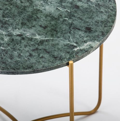 Table d'appoint ronde marbre vert et métal doré Thierry - Photo n°2; ?>