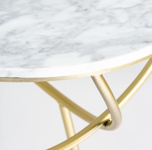 Table d'appoint ronde métal doré et plateau marbre blanc Rench - Photo n°3; ?>