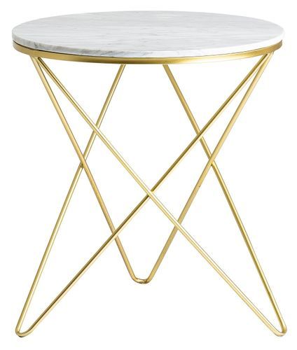 Table d'appoint ronde métal doré et plateau marbre blanc Rench 2 - Photo n°2; ?>