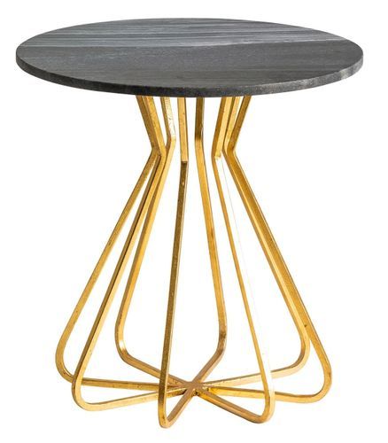 Table d'appoint ronde métal doré et plateau marbre noir Anato - Photo n°2; ?>