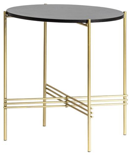 Table d'appoint ronde métal doré et plateau marbre noir Keyz - Photo n°2; ?>