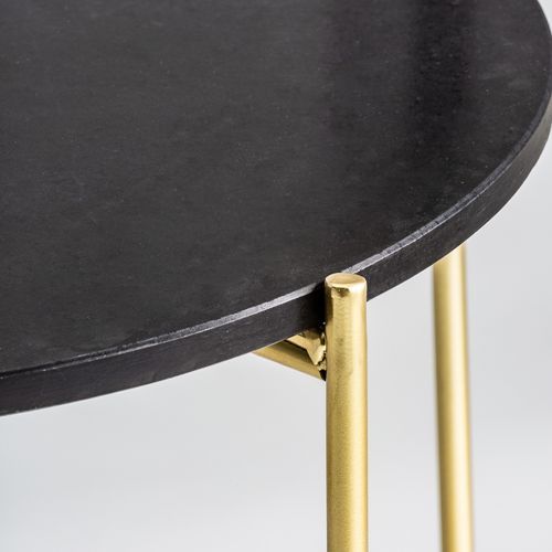 Table d'appoint ronde métal doré et plateau marbre noir Keyz - Photo n°3; ?>