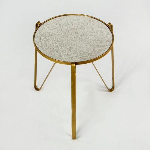 Table d'appoint ronde miroir vieilli et métal doré Hugos - Photo n°2; ?>