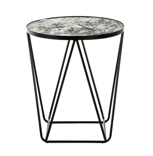Table d'appoint ronde miroir vieilli et métal noir Roy - Photo n°2; ?>