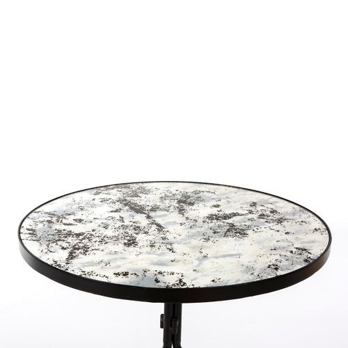 Table d'appoint ronde miroir vieilli et métal noir Roy H 78 cm - Photo n°2; ?>